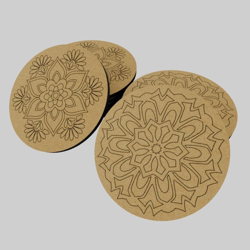 PICRAZEE DIY Engineered Pine MDF Pre-Marked 12 Round Plates (2 Designs 6 Plates Each) in 4 inch Diameter and 5.5 mm Thickness– Ideal for Art and Craft, Resin Art, Decoupage, and DIY Projects - Image 2