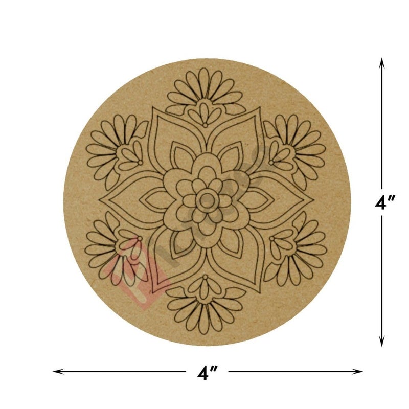 PICRAZEE DIY Engineered Pine MDF Pre-Marked 12 Round Plates (2 Designs 6 Plates Each) in 4 inch Diameter and 5.5 mm Thickness– Ideal for Art and Craft, Resin Art, Decoupage, and DIY Projects - Image 3