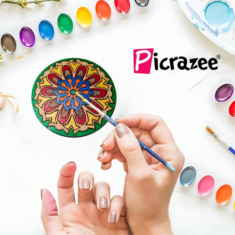 PICRAZEE DIY Engineered Pine MDF Pre-Marked 12 Round Plates (2 Designs 6 Plates Each) in 4 inch Diameter and 5.5 mm Thickness– Ideal for Art and Craft, Resin Art, Decoupage, and DIY Projects - Image 5