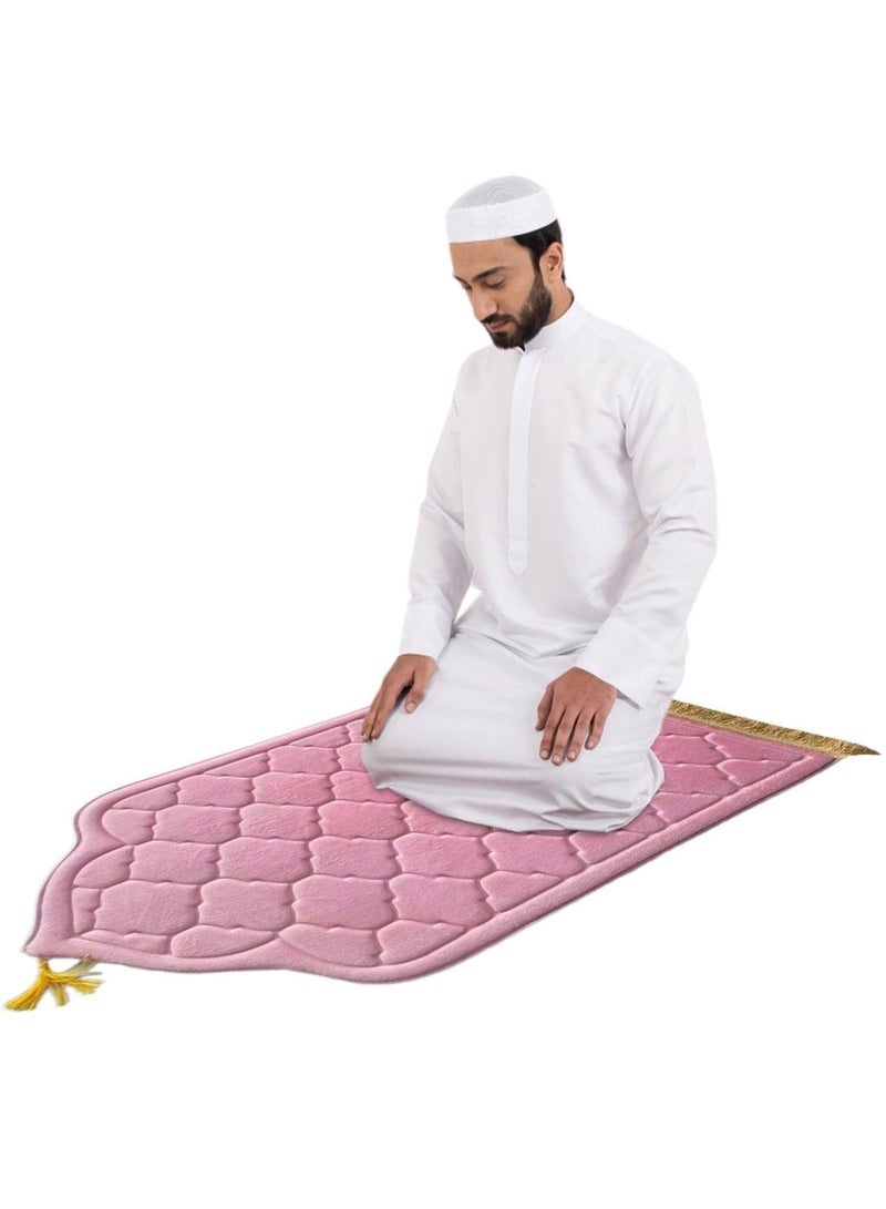 Embossed Prayer Mat Anti-Slip Velvet Top Islamic Prayer Mat Dome Style Thick Padded Sajadah Prayer Rug for Men Women Eid Gift Ramadan Pink 70x110 cm - Image 2