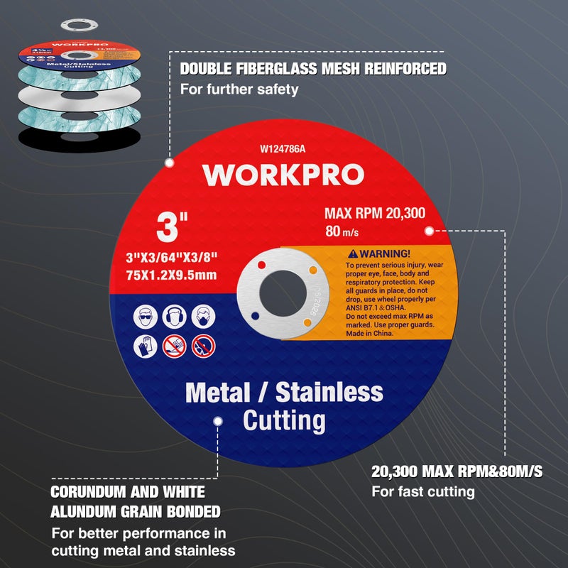 WORKPRO 20-Pack Cut-Off Wheels, 3 X 3/8-inch Metal&Stainless Steel Cutting Wheel, Thin Metal Cutting Disc for Angle Grinder - Image 3