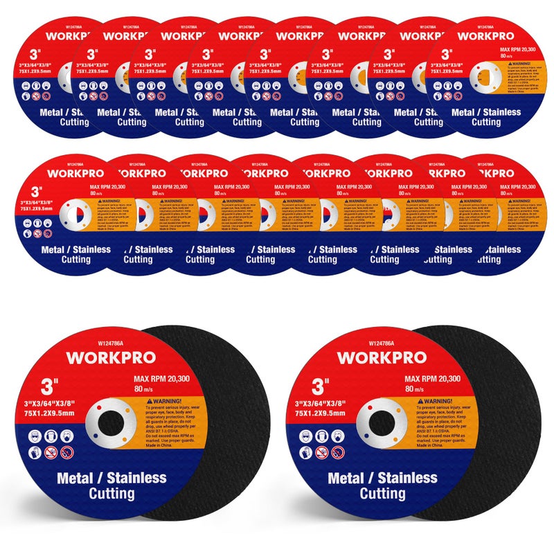 WORKPRO 20-Pack Cut-Off Wheels, 3 X 3/8-inch Metal&Stainless Steel Cutting Wheel, Thin Metal Cutting Disc for Angle Grinder - Image 1