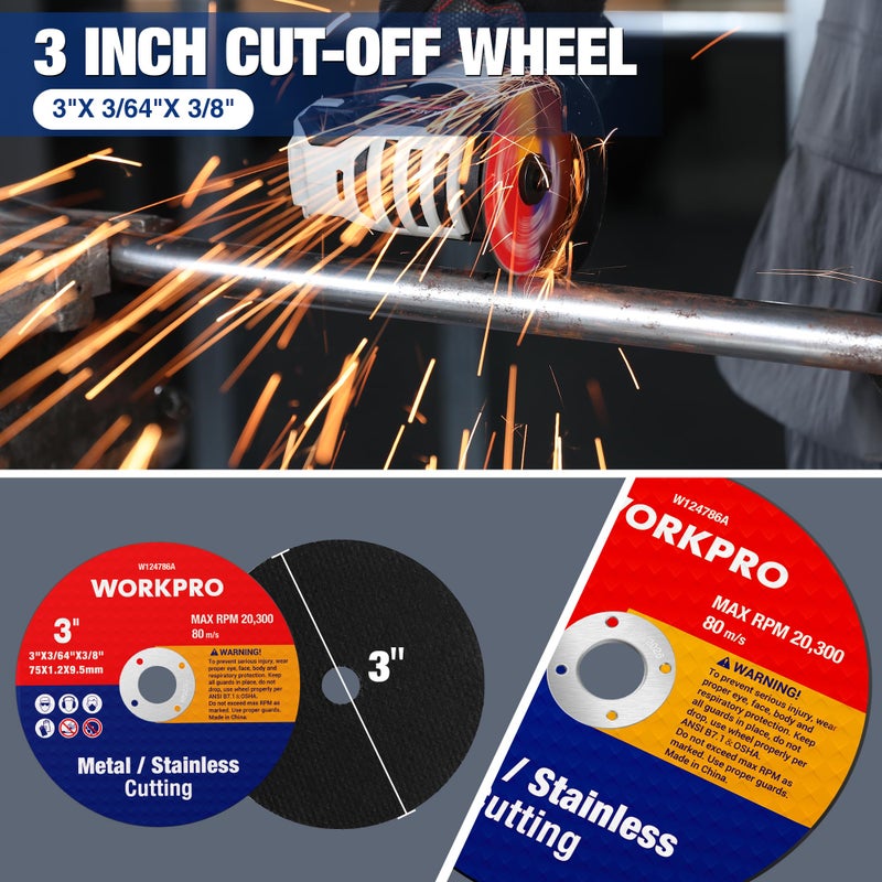 WORKPRO 20-Pack Cut-Off Wheels, 3 X 3/8-inch Metal&Stainless Steel Cutting Wheel, Thin Metal Cutting Disc for Angle Grinder - Image 2