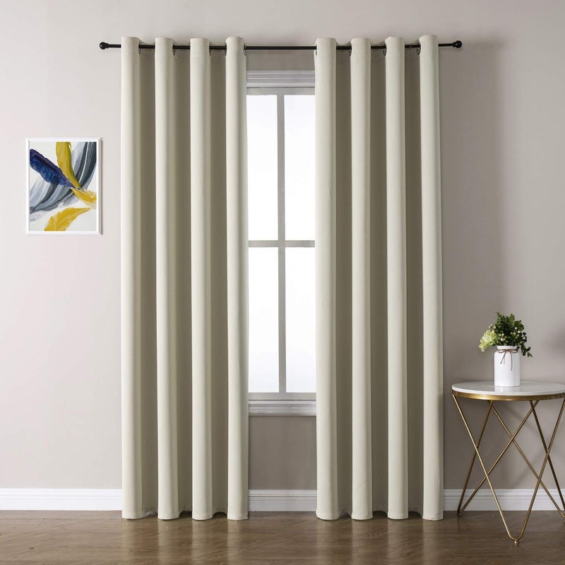 ChrisDowa Grommet Room Darkening Curtains for Bedroom and Living Room - 2 Panels Set Thermal Insulated Blackout Curtains (Beige  52W x 72L) - Image 1