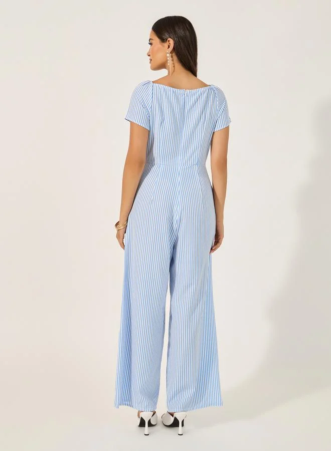 Styli Styli Printed Striped Wide Leg Jumpsuit