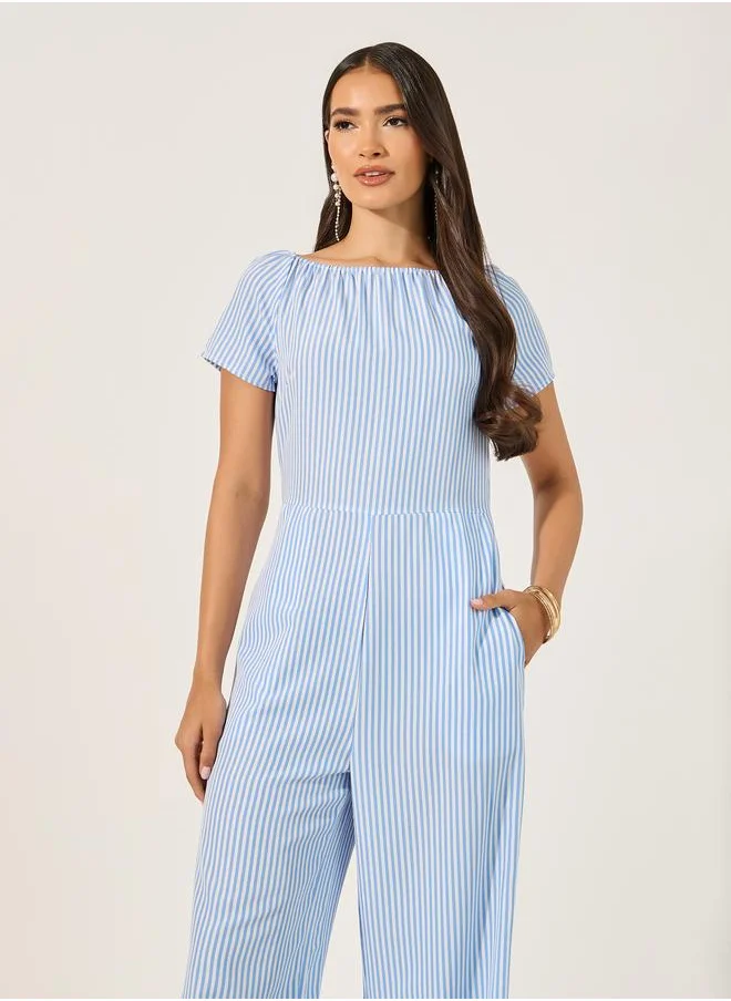 ستايلي Styli Printed Striped Wide Leg Jumpsuit