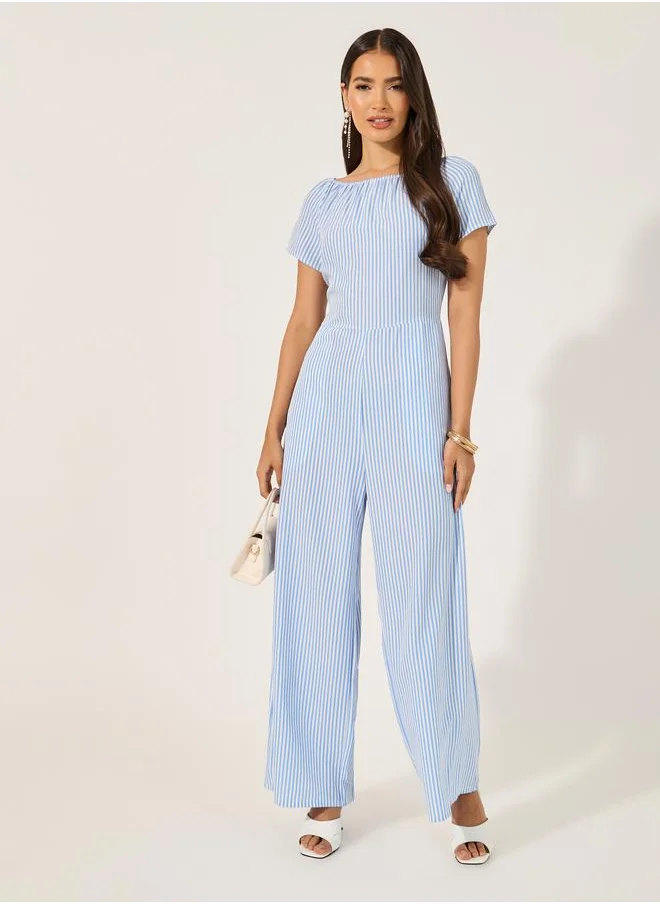 ستايلي Styli Printed Striped Wide Leg Jumpsuit