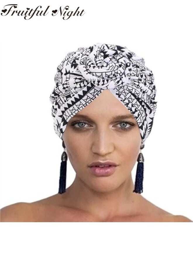 Fruitful Night - African Knot Hijab Soft Pre-2 pcs Tied Pom Pom Wrap for Women Hair Wrap - Image 1