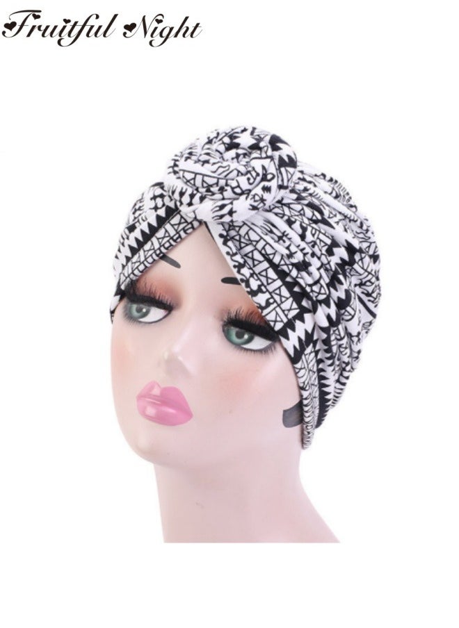 Fruitful Night - African Knot Hijab Soft Pre-2 pcs Tied Pom Pom Wrap for Women Hair Wrap - Image 1