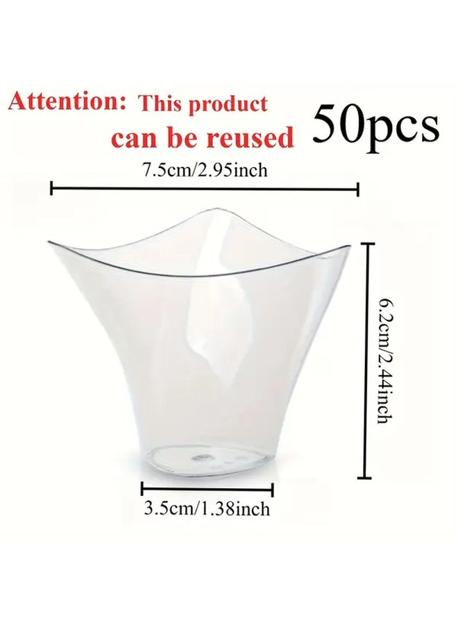 50pcs Mini Dessert Cups Large Swirl Clear Parfait Appetizer Cup Reusable Serving Bowl For Tasting Party Desserts Appetizers And Dessert Dishes Small Plastic Cups Square Bowls Puddings And Tasters - Image 2