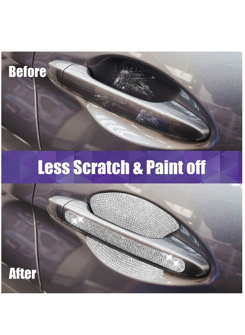SYOSI Universal Car Door Handle Reflective Trim Scratch-Resistant Stickers, Car Door Handle Protector with Bling Rhinestone, Crystal Rhinestone Car Rear View Mirror Safety Auto Protection Cover Trim - Image 2