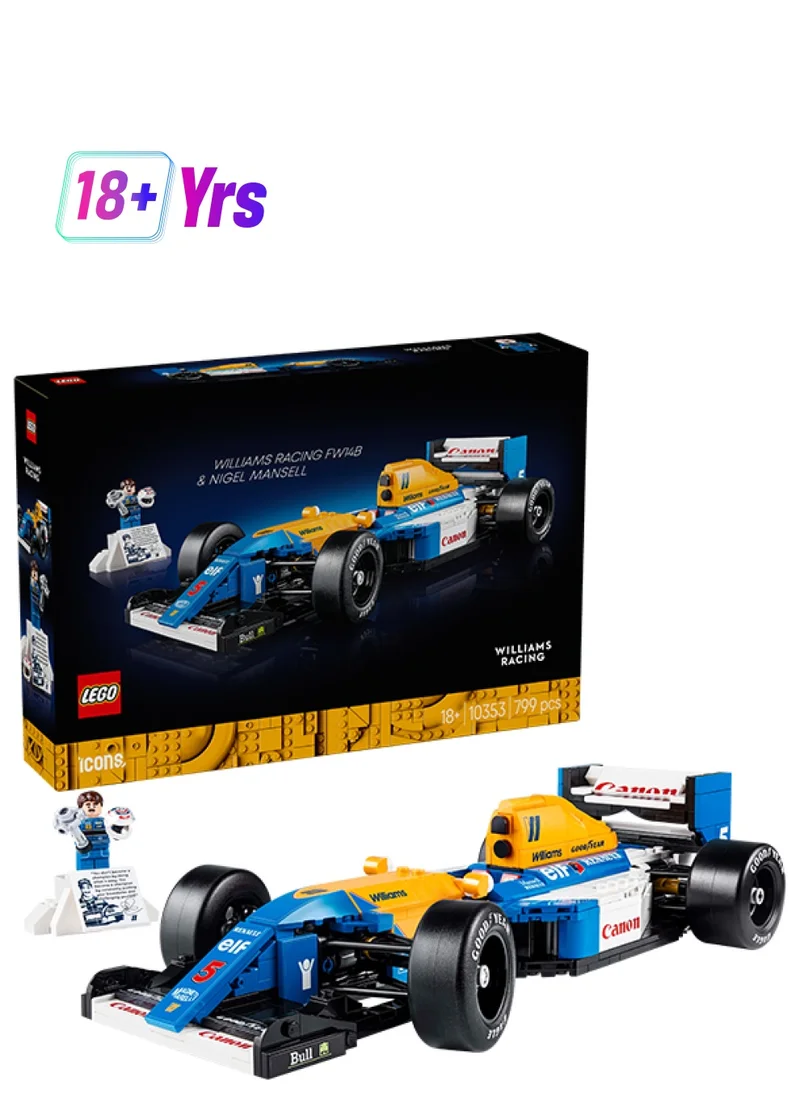 ليغو Icons Williams Racing FW14B & Nigel Mansell - F1 Car Model Set for Adults, with a Collectible Driver Minifigure, Trophy & Display Stand - Gift Idea for Men, Women & Teenage Motorsports Fans 10353 (799 pieces)