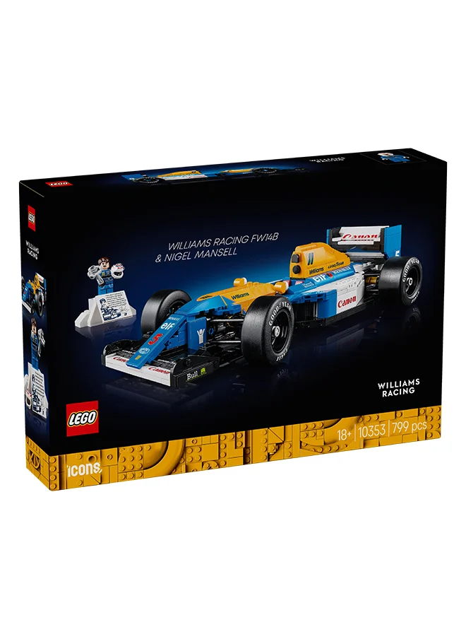 ليغو Icons Williams Racing FW14B & Nigel Mansell - F1 Car Model Set for Adults, with a Collectible Driver Minifigure, Trophy & Display Stand - Gift Idea for Men, Women & Teenage Motorsports Fans 10353 (799 pieces)