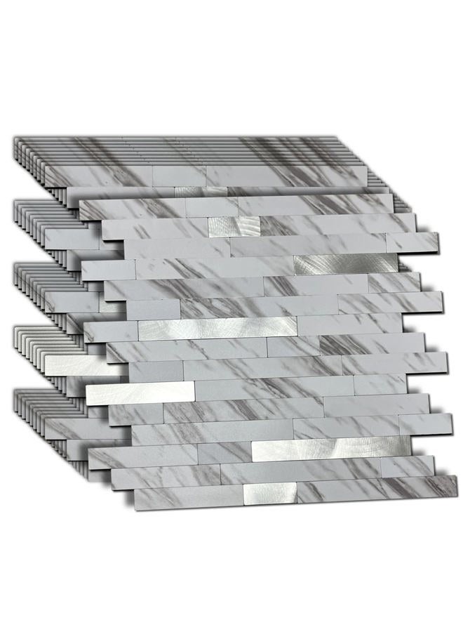 weimeisc 10 Sheets Peel and Stick Backsplash Tile for Kitchen, Self-Adhesive Mosaic Tile, Stick on Bathroom Vanities，Fireplace Décor, Laundry Table (10, White Marble+Frosted Silver) - Image 1