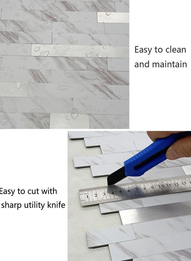 weimeisc 10 Sheets Peel and Stick Backsplash Tile for Kitchen, Self-Adhesive Mosaic Tile, Stick on Bathroom Vanities，Fireplace Décor, Laundry Table (10, White Marble+Frosted Silver) - Image 5