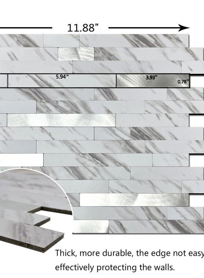 weimeisc 10 Sheets Peel and Stick Backsplash Tile for Kitchen, Self-Adhesive Mosaic Tile, Stick on Bathroom Vanities，Fireplace Décor, Laundry Table (10, White Marble+Frosted Silver) - Image 2