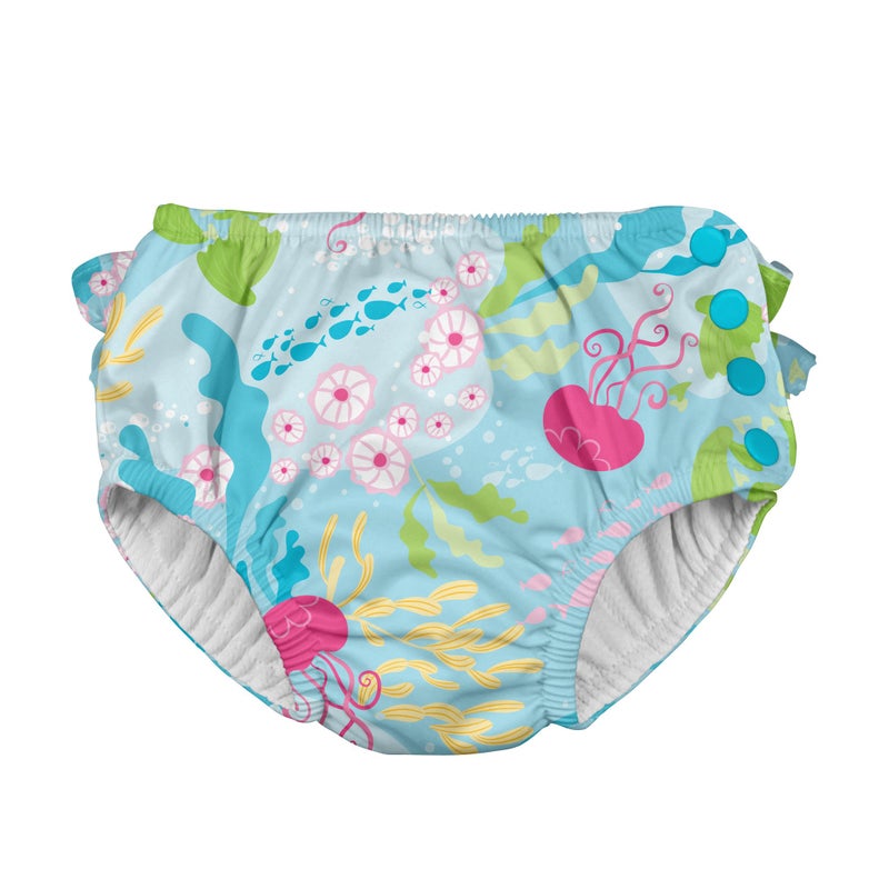 i Play Baby Girls Ruffle Snap Reusable Absorbent Swim Diaper Aqua Coral Reef 18 Months