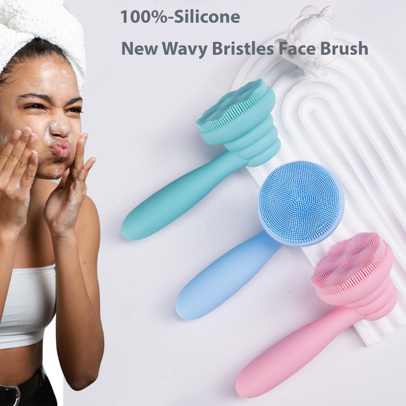 MtBoi 2 PC Silicone Facial Cleansing Brush Facial Scrubber Manual Exfoliating Facial Brush Face Cleanser Face Exfoliator Ultrafine Bristles for Sensitive Skin Easy to Clean Lather Well(Black&Purple) - Image 2