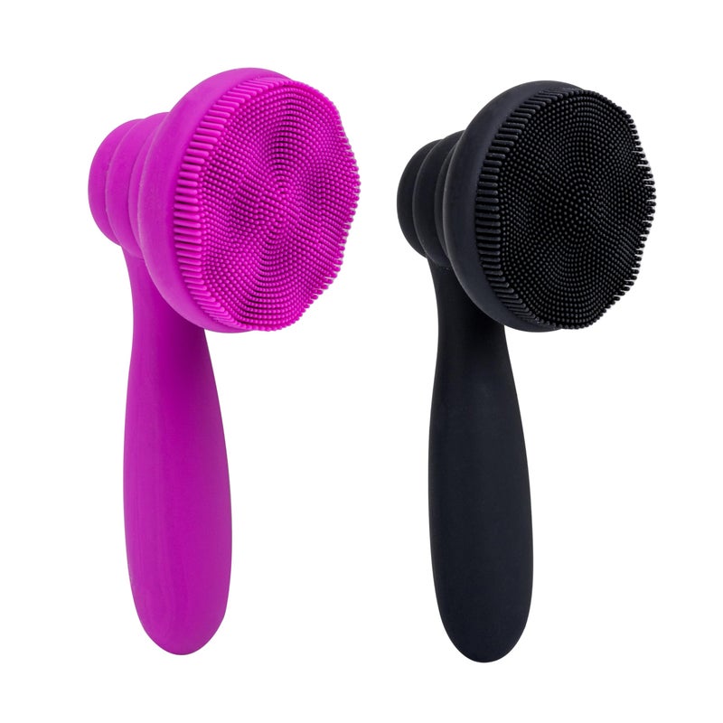 MtBoi 2 PC Silicone Facial Cleansing Brush Facial Scrubber Manual Exfoliating Facial Brush Face Cleanser Face Exfoliator Ultrafine Bristles for Sensitive Skin Easy to Clean Lather Well(Black&Purple) - Image 1