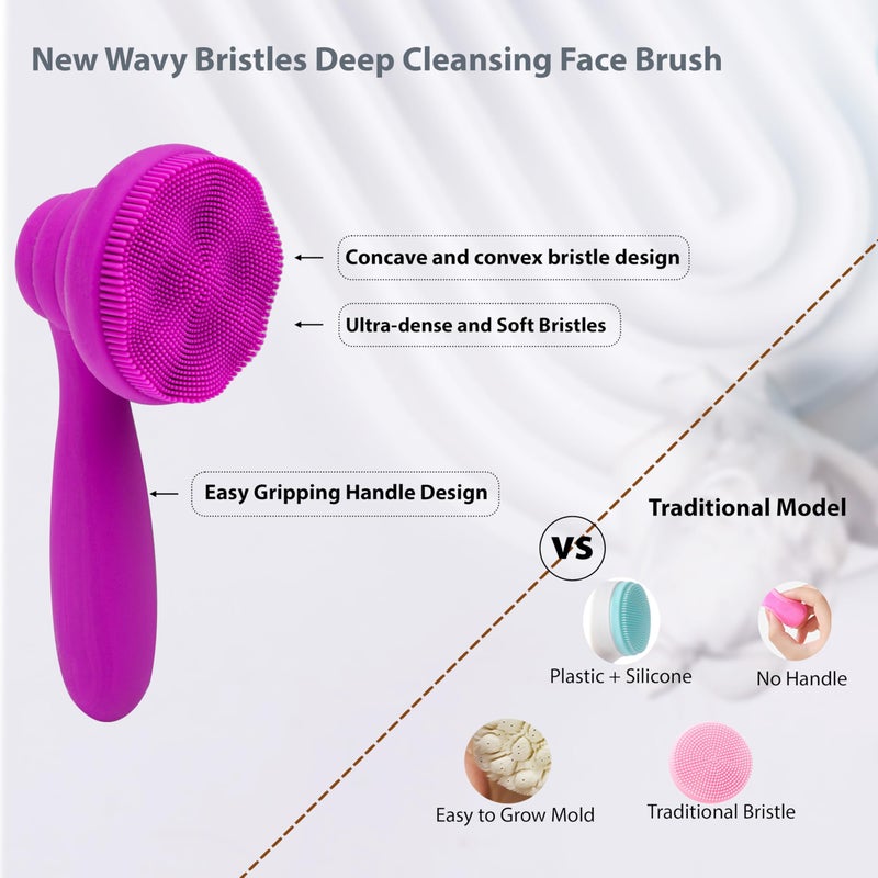 MtBoi 2 PC Silicone Facial Cleansing Brush Facial Scrubber Manual Exfoliating Facial Brush Face Cleanser Face Exfoliator Ultrafine Bristles for Sensitive Skin Easy to Clean Lather Well(Black&Purple) - Image 3
