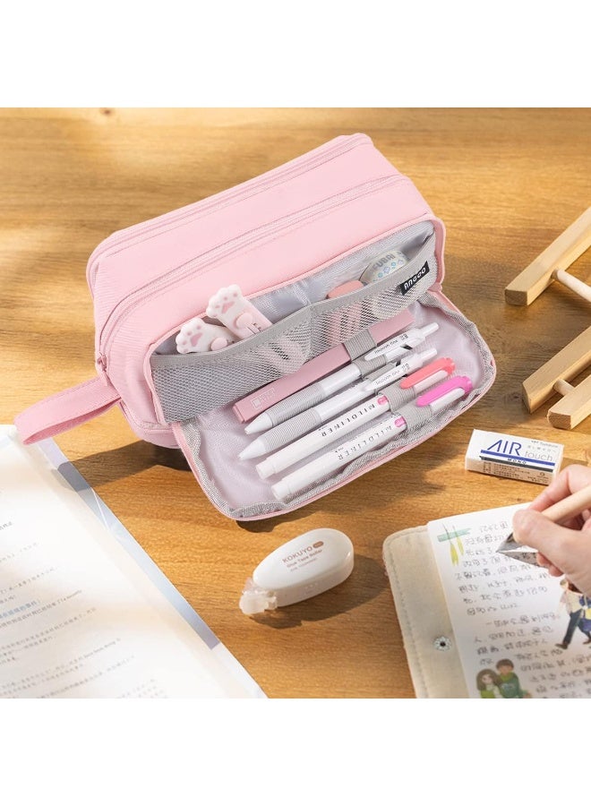 مقلمة قلم رصاص مع 4 مقصورات ، حقيبة قلم رصاص متعددة الفتحات منظم لوازم مدرسية جمالية للفتيات المراهقات والنساء والبالغين (وردي) - Image 2