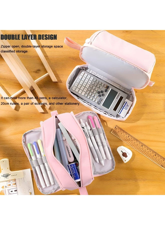 مقلمة قلم رصاص مع 4 مقصورات ، حقيبة قلم رصاص متعددة الفتحات منظم لوازم مدرسية جمالية للفتيات المراهقات والنساء والبالغين (وردي) - Image 5