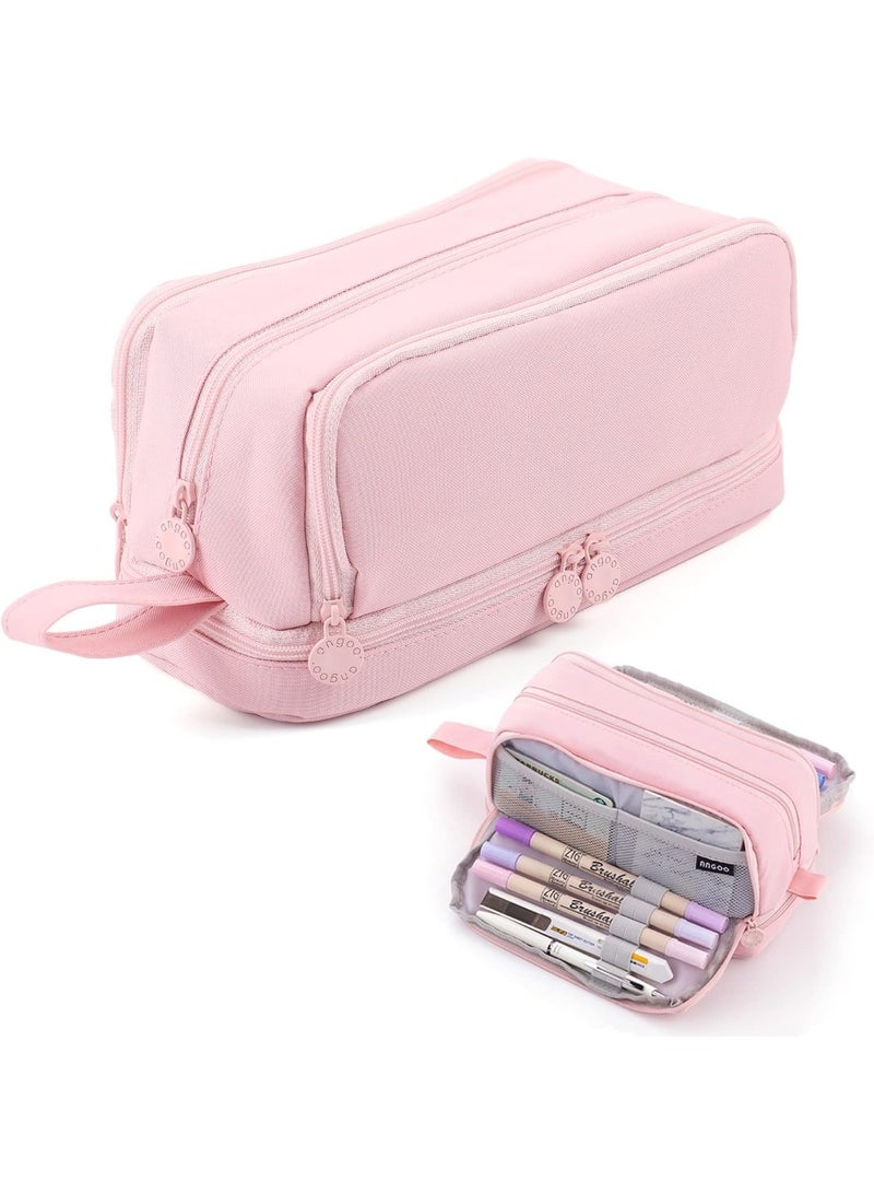 مقلمة قلم رصاص مع 4 مقصورات ، حقيبة قلم رصاص متعددة الفتحات منظم لوازم مدرسية جمالية للفتيات المراهقات والنساء والبالغين (وردي) - Image 1