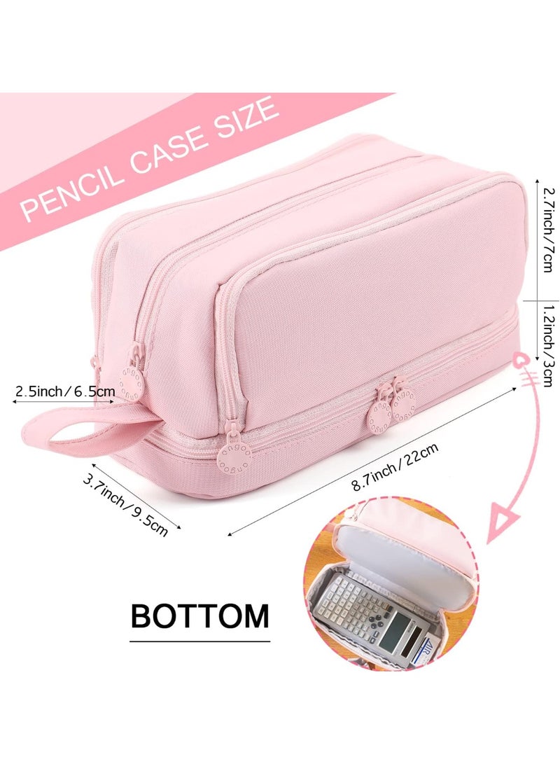 مقلمة قلم رصاص مع 4 مقصورات ، حقيبة قلم رصاص متعددة الفتحات منظم لوازم مدرسية جمالية للفتيات المراهقات والنساء والبالغين (وردي) - Image 3