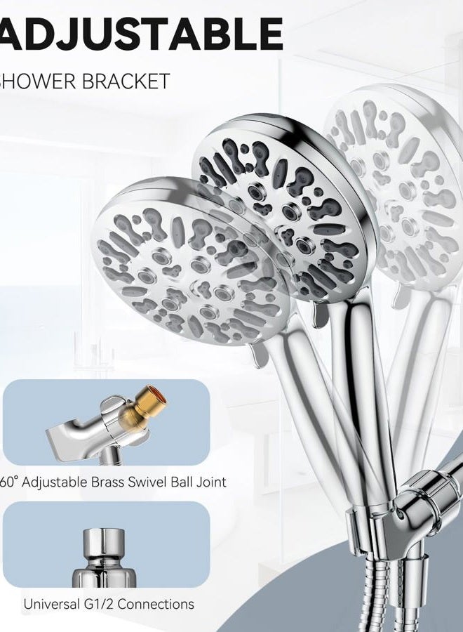 JDO Shower Head with Handheld, High Pressure Handheld Shower Head 9 Settings, Detachable Shower Head Set with Stainless Steel Hose and Shower Bracket (Chrome) - Image 4