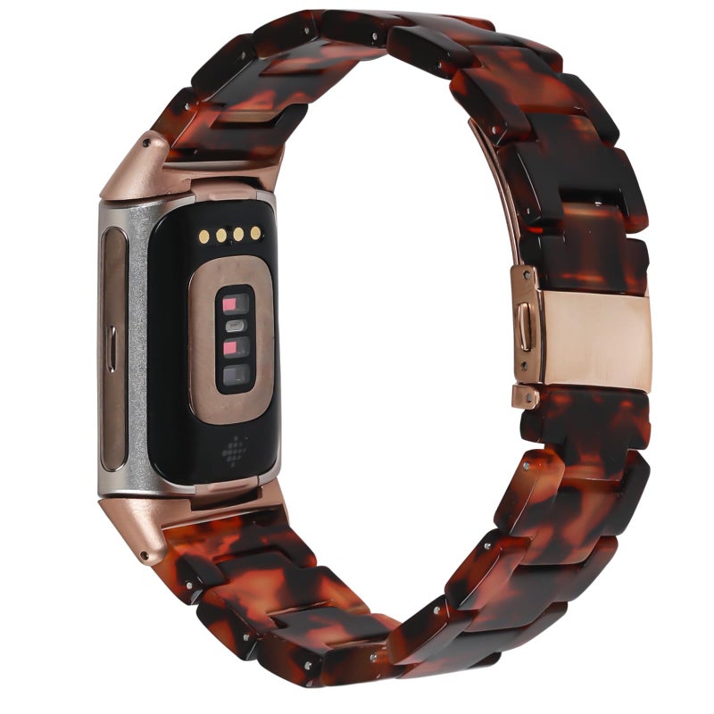 Limque Resin Band Compatible with Fitbit Charge 6/ Fitbit Charge 5, Waterproof & Lightweight Bracelet Wristband Replacement with Stainless Steel Buckle, Fashion Strap for Fitbit Charge 5/6 Fitness Tracker Women (Tortoiseshell) - Image 1
