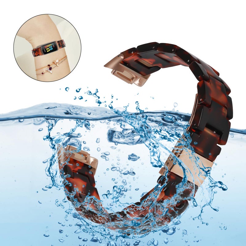 Limque Resin Band Compatible with Fitbit Charge 6/ Fitbit Charge 5, Waterproof & Lightweight Bracelet Wristband Replacement with Stainless Steel Buckle, Fashion Strap for Fitbit Charge 5/6 Fitness Tracker Women (Tortoiseshell) - Image 4