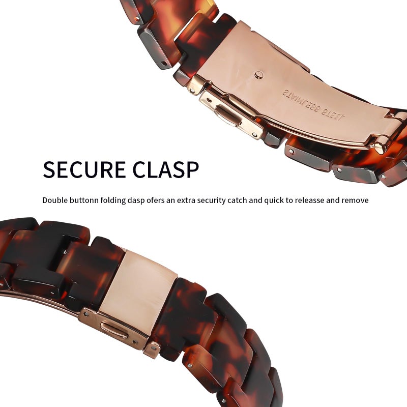 Limque Resin Band Compatible with Fitbit Charge 6/ Fitbit Charge 5, Waterproof & Lightweight Bracelet Wristband Replacement with Stainless Steel Buckle, Fashion Strap for Fitbit Charge 5/6 Fitness Tracker Women (Tortoiseshell) - Image 2
