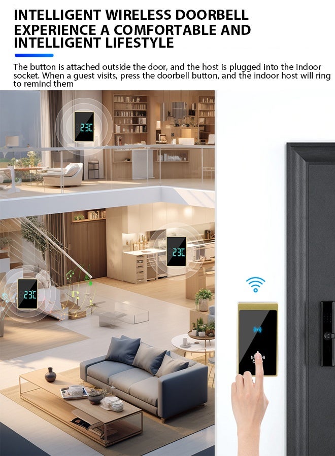 جرس باب لاسلكي مقاوم للماء مع شاشة عرض درجة الحرارة وميض LED، مدى أكثر من 1000 قدم، 56 صوتًا و5 مستويات من الصوت، 2 جهاز استقبال وجهاز إرسال واحد، جرس باب لاسلكي للمنزل والمكتب والشقق والفنادق والمستودعات ومضاد للسرقة، فضي أسود - Image 5