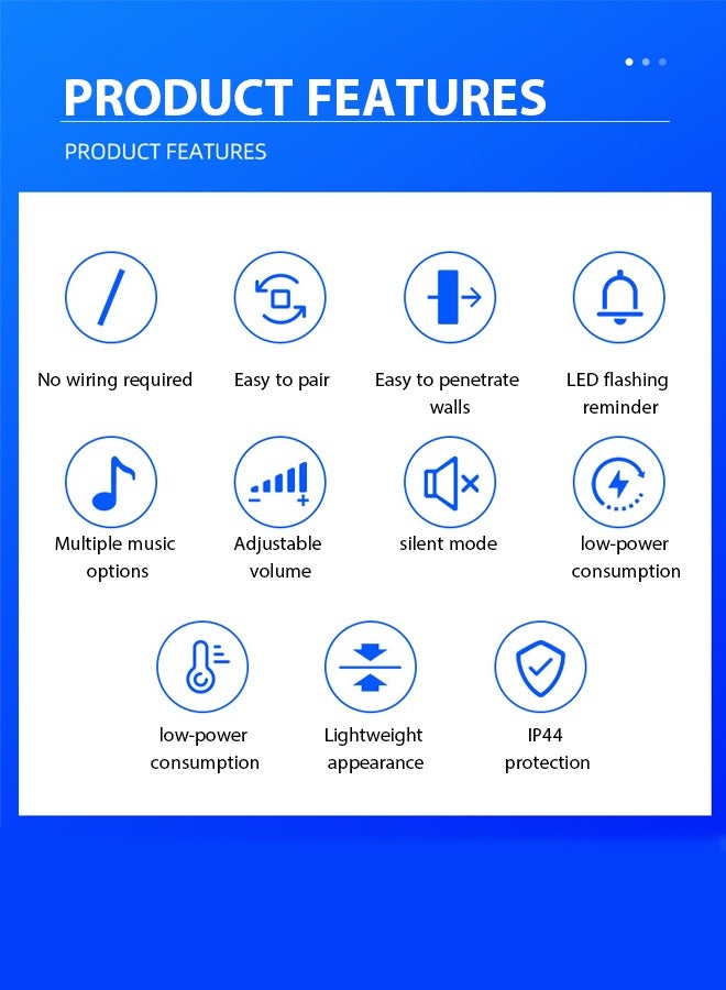 جرس باب لاسلكي مقاوم للماء مع شاشة عرض درجة الحرارة وميض LED، مدى أكثر من 1000 قدم، 56 صوتًا و5 مستويات من الصوت، 2 جهاز استقبال وجهاز إرسال واحد، جرس باب لاسلكي للمنزل والمكتب والشقق والفنادق والمستودعات ومضاد للسرقة، فضي أسود - Image 3