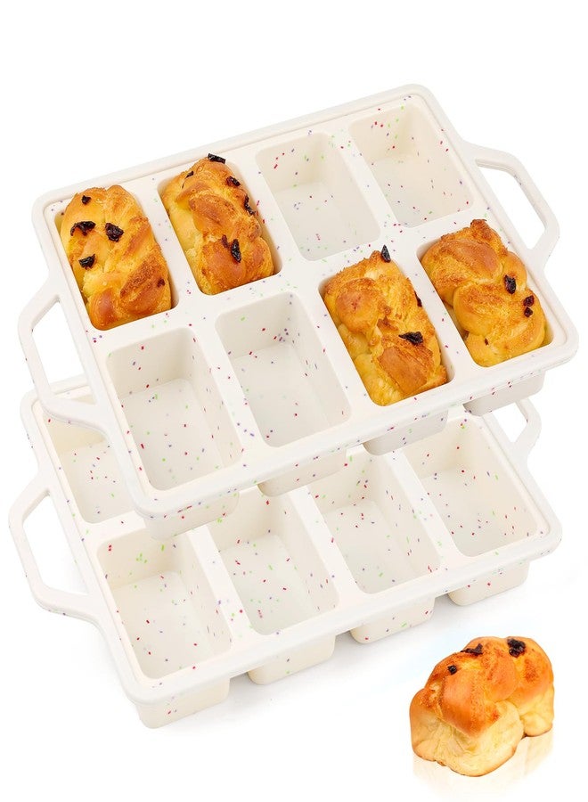 Vinino Silicone Mini Loaf Pans with Metal Reinforced Frame-2 Pack, Non-stick Silicone Bread Pan for Baking 8-Cavity, Tiny Banana Bread Set, Dishwasher Safe Brownie Pan-Cream - Image 1