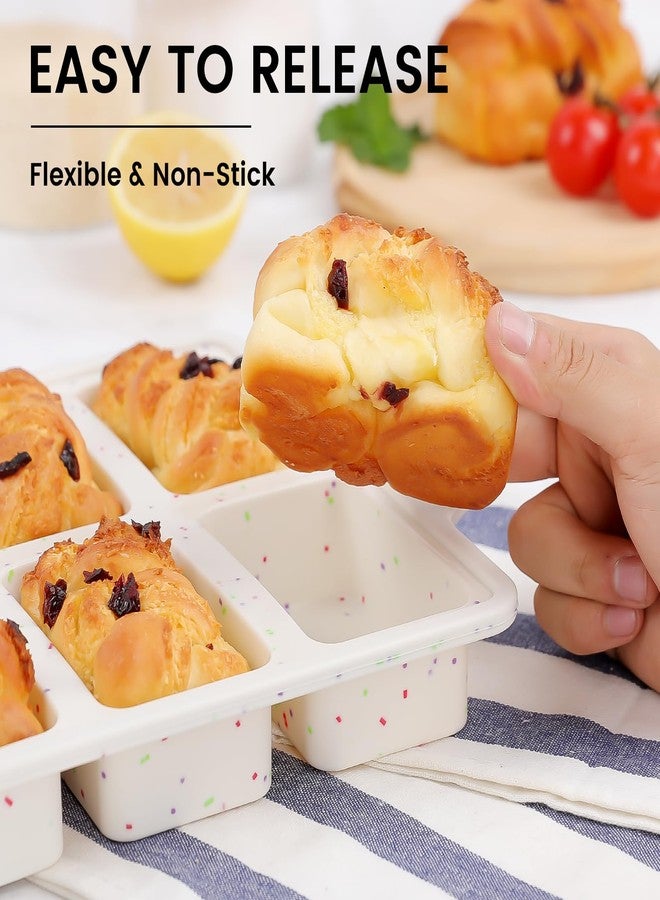 Vinino Silicone Mini Loaf Pans with Metal Reinforced Frame-2 Pack, Non-stick Silicone Bread Pan for Baking 8-Cavity, Tiny Banana Bread Set, Dishwasher Safe Brownie Pan-Cream - Image 3