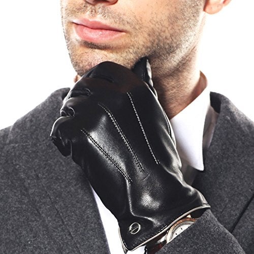 ELMA Winter Leather Gloves for Men - Mens Luxury Sheepskin Warm Thick Cashmere/Fleece Lined Cold Weather Glove Best for Driving Riding Running Cycling Color (Black,9.5) - Image 1