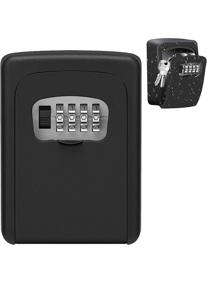 erorex Key Safe 4 Digit Metal Outdoor Safe Key Lock Box Key Storage Organizer Box Security Outdoor Wall Mount Case Storage Tools Black - Image 1