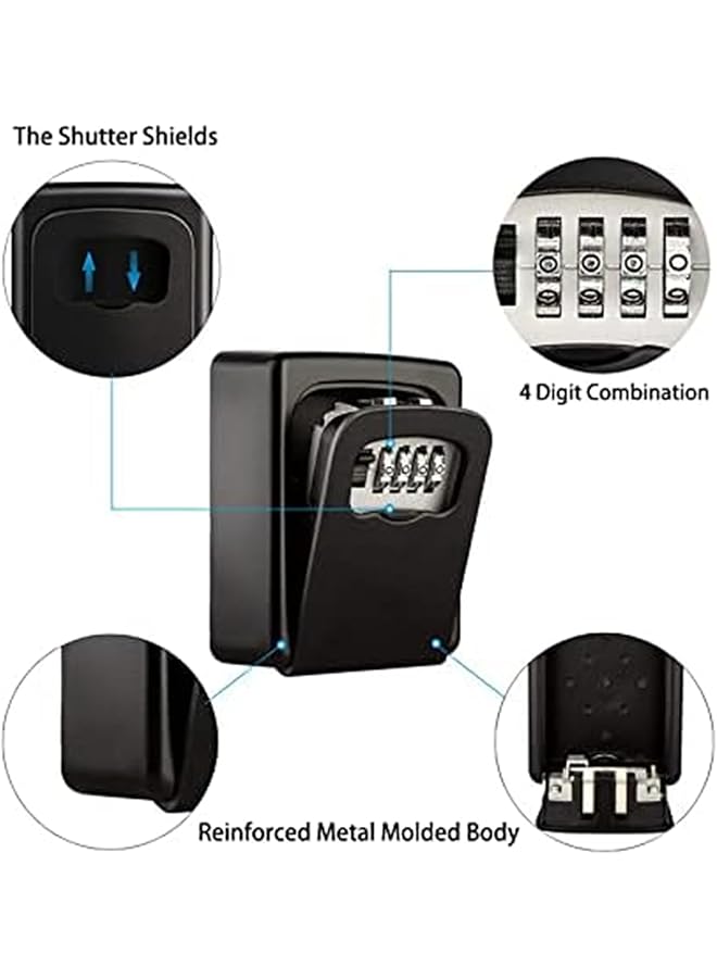 erorex Key Safe 4 Digit Metal Outdoor Safe Key Lock Box Key Storage Organizer Box Security Outdoor Wall Mount Case Storage Tools Black - Image 2