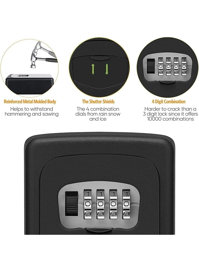 erorex Key Safe 4 Digit Metal Outdoor Safe Key Lock Box Key Storage Organizer Box Security Outdoor Wall Mount Case Storage Tools Black - Image 3