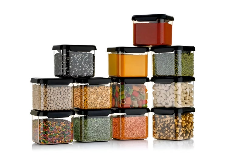 Homeor Plastic Storage Jar & Container Set Air-Tight BPA Free Modular Containers for Kitchen Storage Kitchen Organizer & Kitchen Storage Pantry Organization Multipurpose Jar 500 ML Set of 12, Black - Image 3