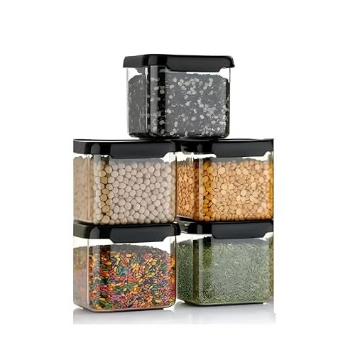 Homeor Plastic Storage Jar & Container Set Air-Tight BPA Free Modular Containers for Kitchen Storage Kitchen Organizer & Kitchen Storage Pantry Organization Multipurpose Jar 500 ML Set of 12, Black - Image 5
