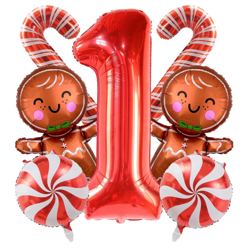 Villorem Christmas Foil Balloons Red Number 1 Balloon Candy Cane Balloons Gingerbread Balloon for Birthday Christmas Party Decorations - Image 3