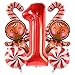 Villorem Christmas Foil Balloons Red Number 1 Balloon Candy Cane Balloons Gingerbread Balloon for Birthday Christmas Party Decorations - Image 2