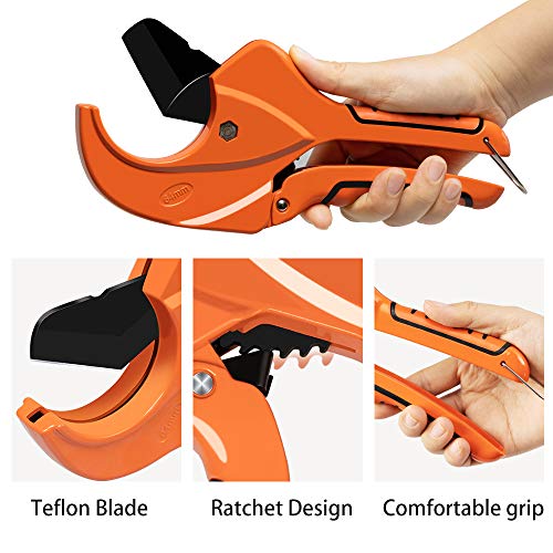 AIRAJ Ratchet PVC Pipe Cutter,Cuts up to 2-1/2"PEX,PVC,PPR and Plastic Hoses,Pipe Cutters with Sharp SK5 Stainless Steel Blades,Suitable for Home Repairs and Plumbers - Image 3