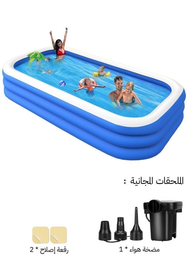 ALIVINGHOME Inflatable Swimming Pool with  Air Pump for Kids and Adults,180 x 135 x 55cm Thickened PVC Rectangular Family Swimming Pool for Outdoor, Garden, Backyard, Summer Water Party - Image 1