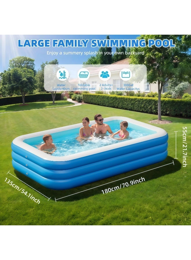 ALIVINGHOME Inflatable Swimming Pool with  Air Pump for Kids and Adults,180 x 135 x 55cm Thickened PVC Rectangular Family Swimming Pool for Outdoor, Garden, Backyard, Summer Water Party - Image 2
