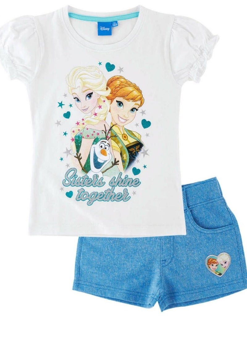 ديزني طقم فتاة من ديزني فروزن قطعتين 100%من القطن - Image 1