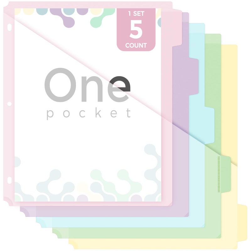 SKYDUE Binder Dividers with Tabs and Pockets, Pink - Image 1