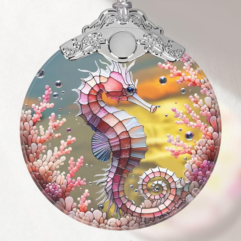 Touber Seahorse Stained Glass Ornament Christmas Tree Decor - Image 2